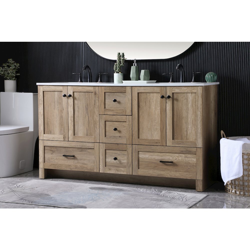 60 Inch Double Bathroom Vanity In Natural Oak