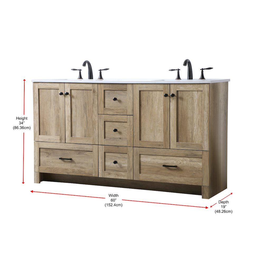 60 Inch Double Bathroom Vanity In Natural Oak