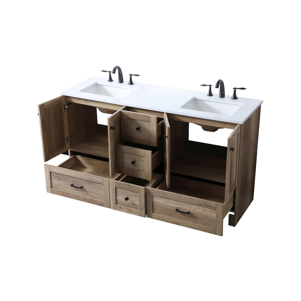 60 Inch Double Bathroom Vanity In Natural Oak
