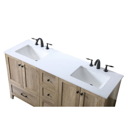 60 Inch Double Bathroom Vanity In Natural Oak