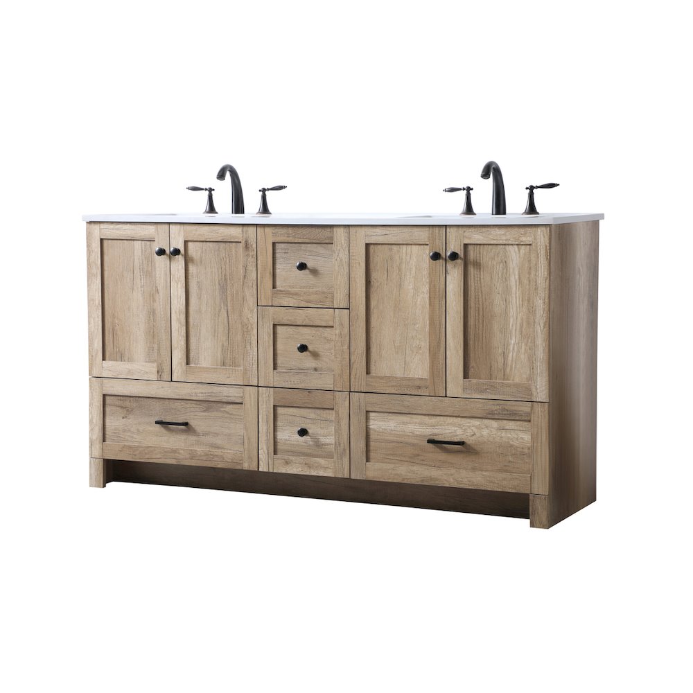 60 Inch Double Bathroom Vanity In Natural Oak