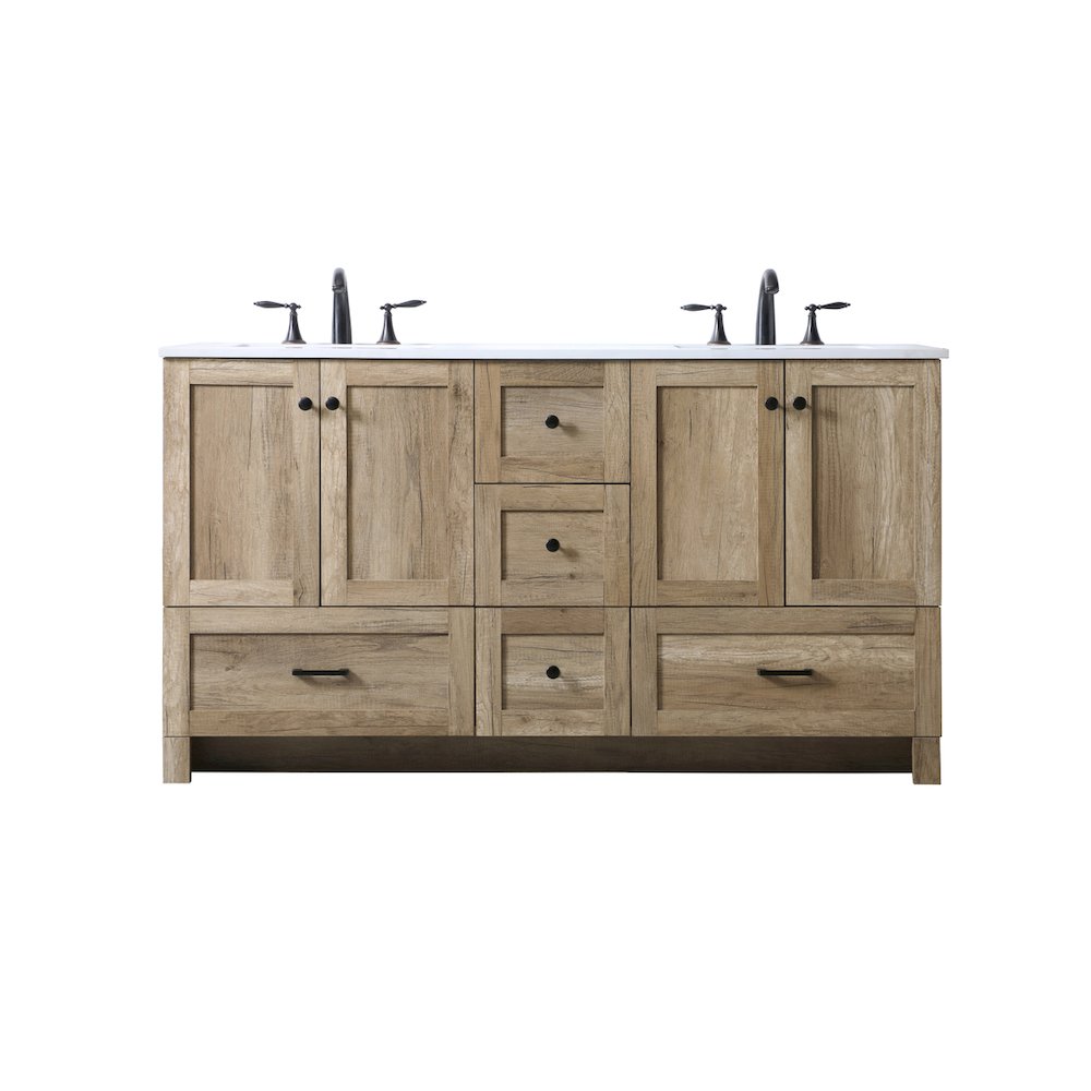 60 Inch Double Bathroom Vanity In Natural Oak