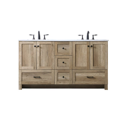 60 Inch Double Bathroom Vanity In Natural Oak
