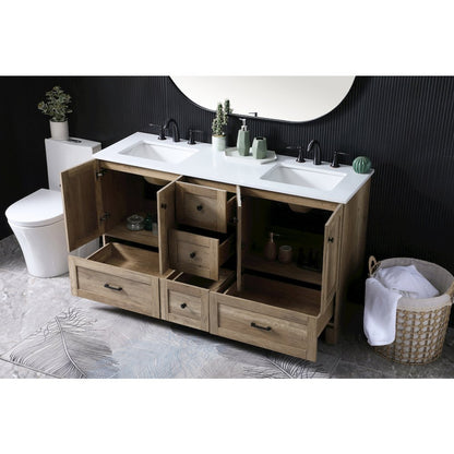60 Inch Double Bathroom Vanity In Natural Oak
