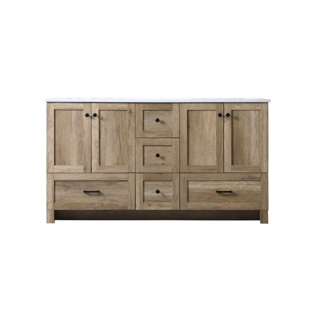 60 Inch Double Bathroom Vanity In Natural Oak