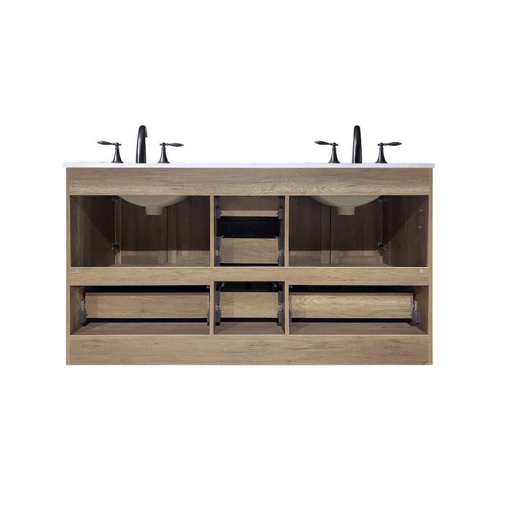60 Inch Double Bathroom Vanity In Natural Oak
