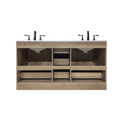 60 Inch Double Bathroom Vanity In Natural Oak