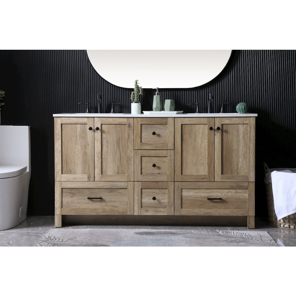 60 Inch Double Bathroom Vanity In Natural Oak