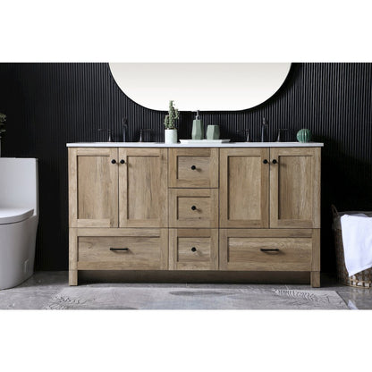 60 Inch Double Bathroom Vanity In Natural Oak
