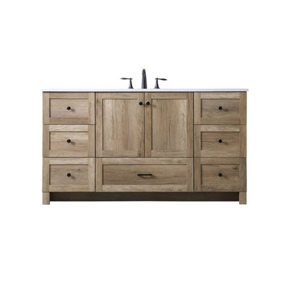 60 Inch SIngle Bathroom Vanity In Natural Oak