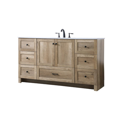 60 Inch SIngle Bathroom Vanity In Natural Oak