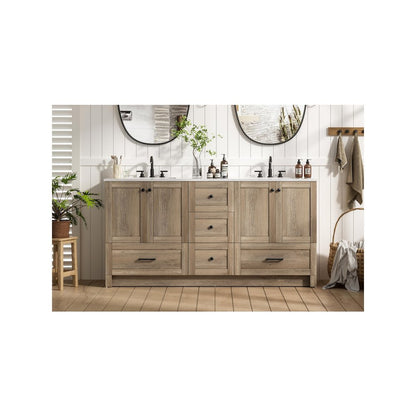 66 inch Double Bathroom Vanity In Natural Oak