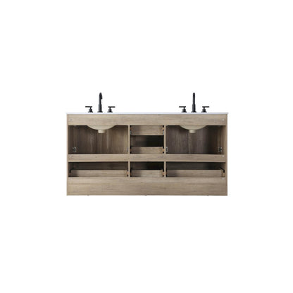 66 inch Double Bathroom Vanity In Natural Oak