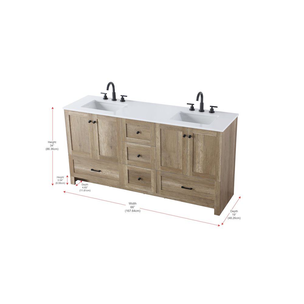 66 inch Double Bathroom Vanity In Natural Oak
