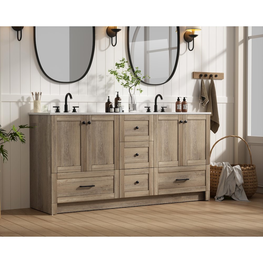 66 inch Double Bathroom Vanity In Natural Oak