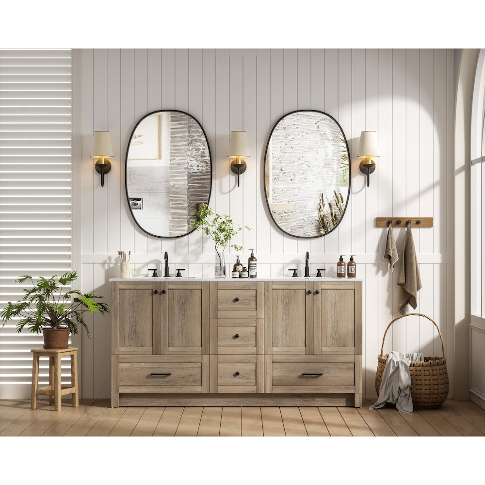 66 inch Double Bathroom Vanity In Natural Oak