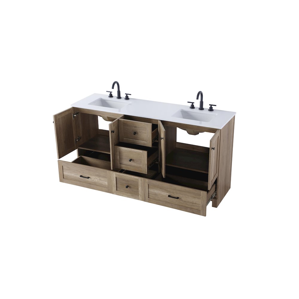66 inch Double Bathroom Vanity In Natural Oak