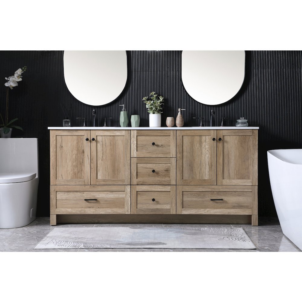 72 Inch Double Bathroom Vanity In Natural Oak