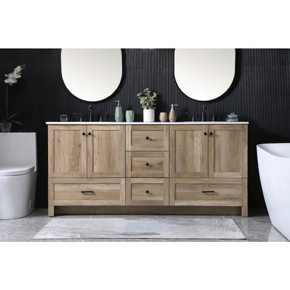 72 Inch Double Bathroom Vanity In Natural Oak