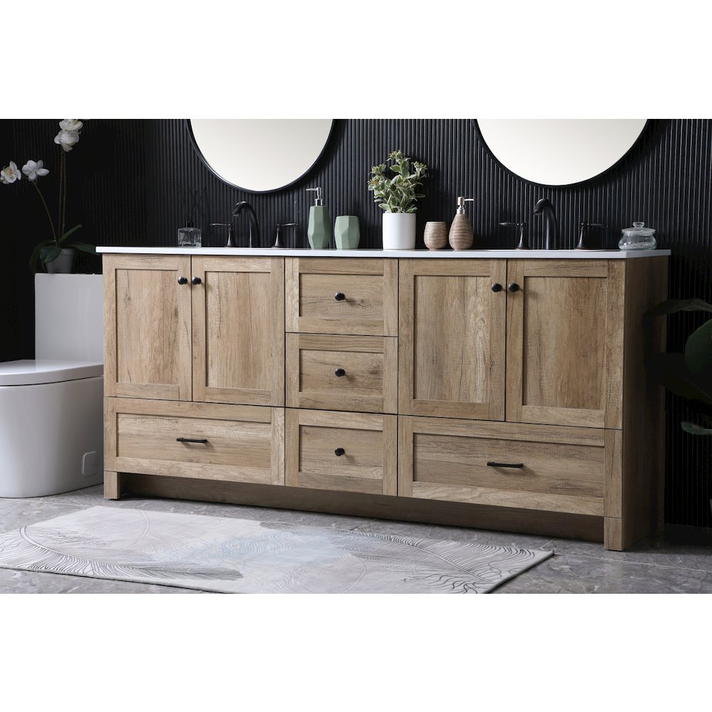 72 Inch Double Bathroom Vanity In Natural Oak