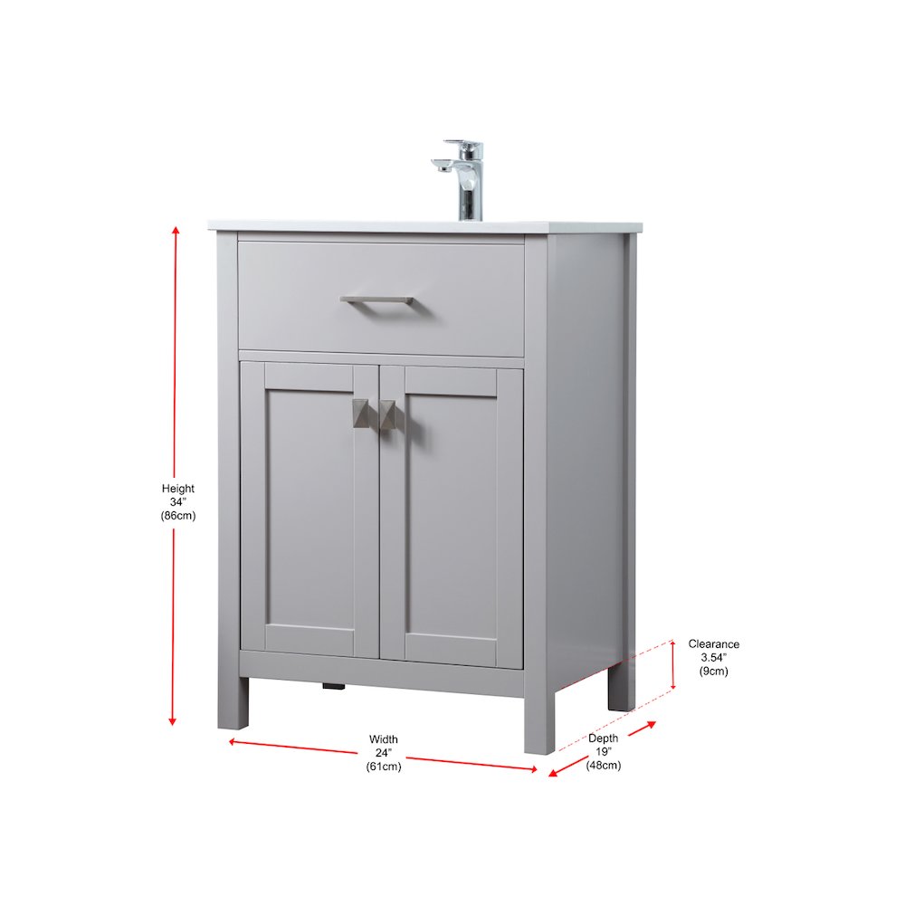 24 Inch SIngle Bathroom Vanity In Grey