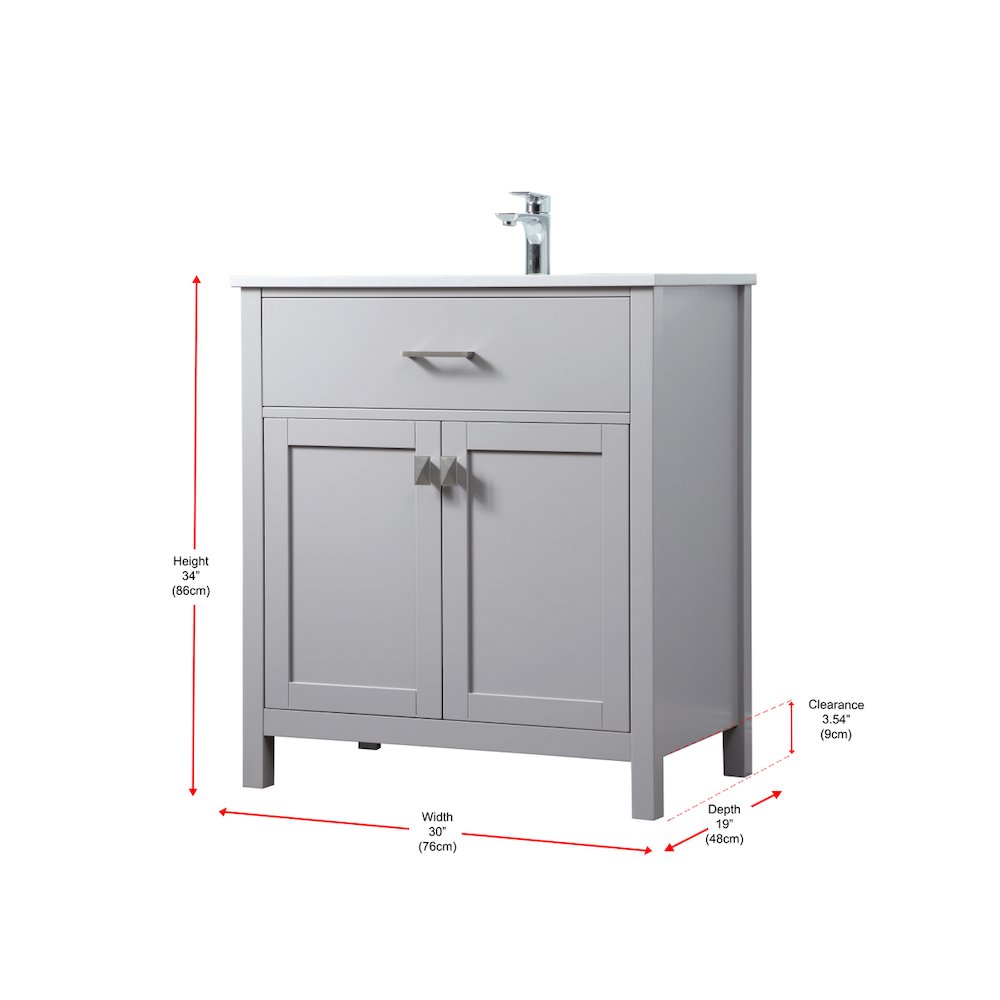 30 Inch SIngle Bathroom Vanity In Grey