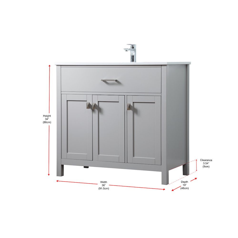 36 Inch SIngle Bathroom Vanity In Grey