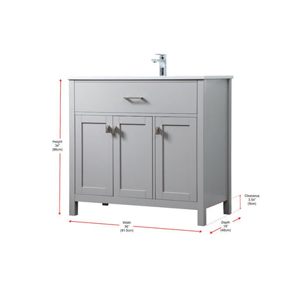 36 Inch SIngle Bathroom Vanity In Grey