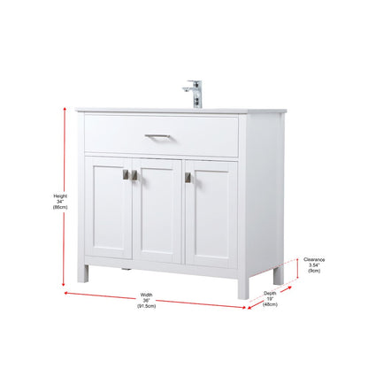 36 Inch SIngle Bathroom Vanity In White