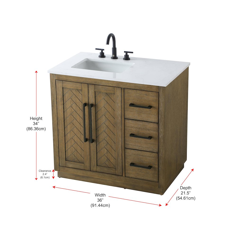 36 inch Single Bathroom Vanity in Hazel Oak