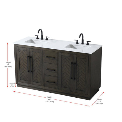 60 inch Double Bathroom Vanity in Chocolate Oak