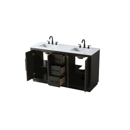 60 inch Double Bathroom Vanity in Chocolate Oak