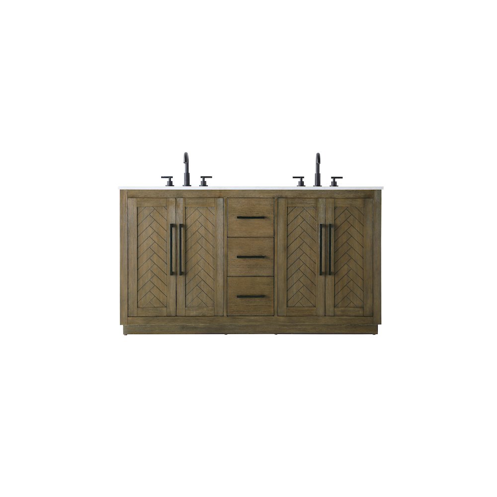 60 inch Double Bathroom Vanity in Hazel Oak