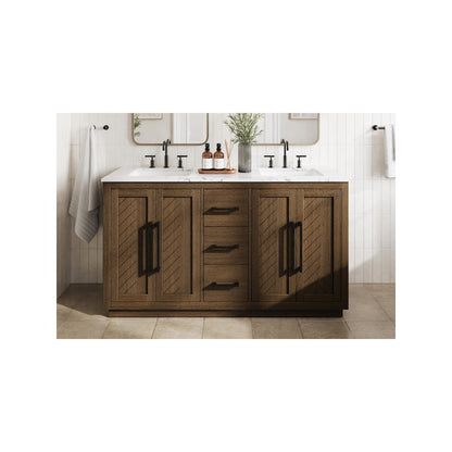 60 inch Double Bathroom Vanity in Hazel Oak