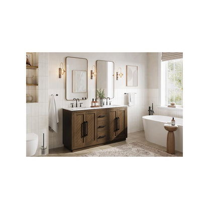 60 inch Double Bathroom Vanity in Hazel Oak