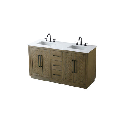 60 inch Double Bathroom Vanity in Hazel Oak