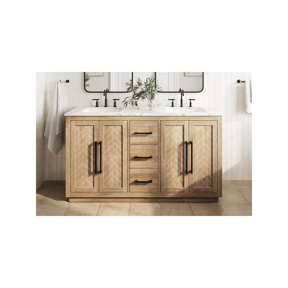 60 inch Double Bathroom Vanity in Linen Oak