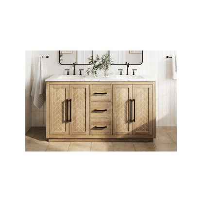 60 inch Double Bathroom Vanity in Linen Oak