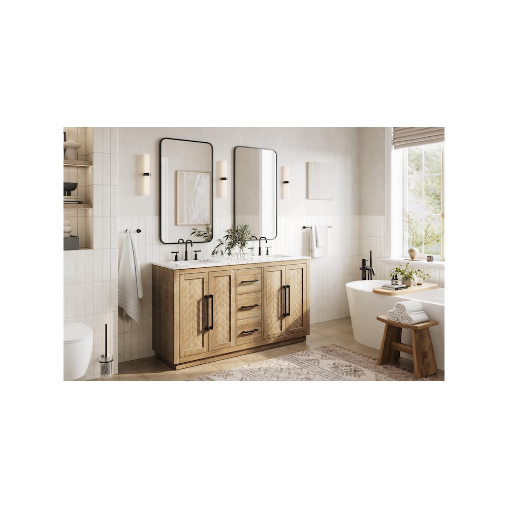 60 inch Double Bathroom Vanity in Linen Oak