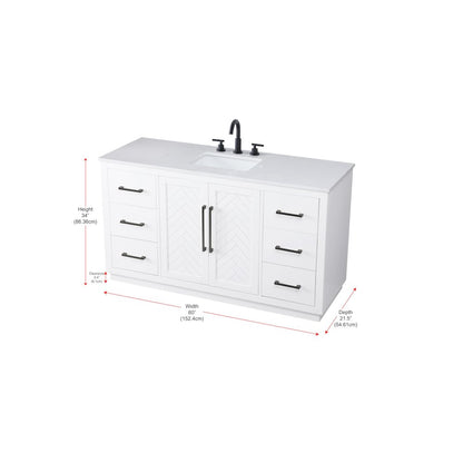 60 inch Single Bathroom Vanity in White