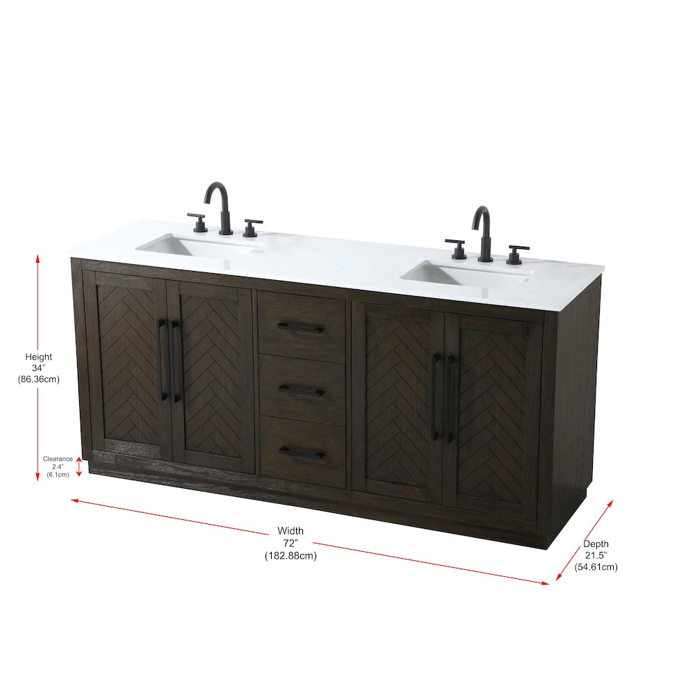 72 inch Double Bathroom Vanity in Chocolate Oak