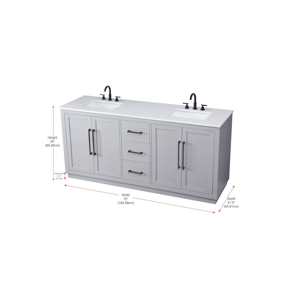 72 inch Double Bathroom Vanity in Grey