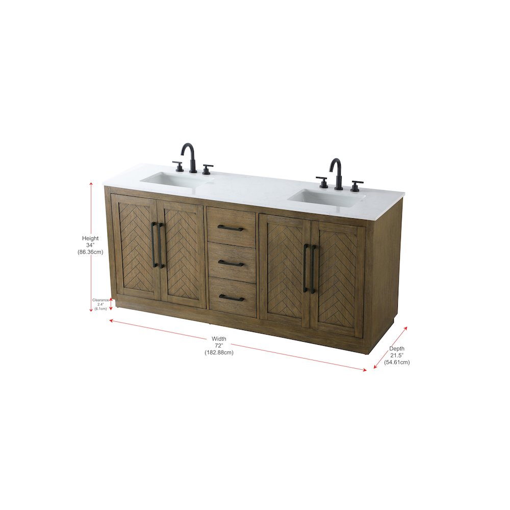 72 inch Double Bathroom Vanity in Hazel Oak
