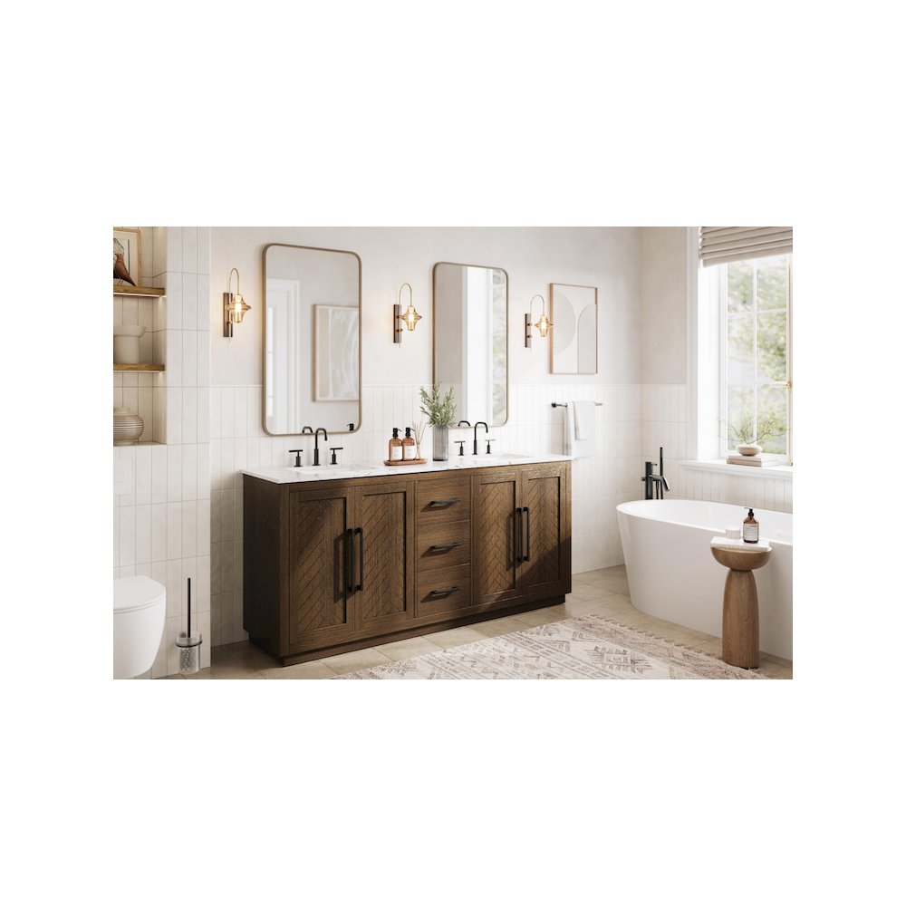 72 inch Double Bathroom Vanity in Hazel Oak