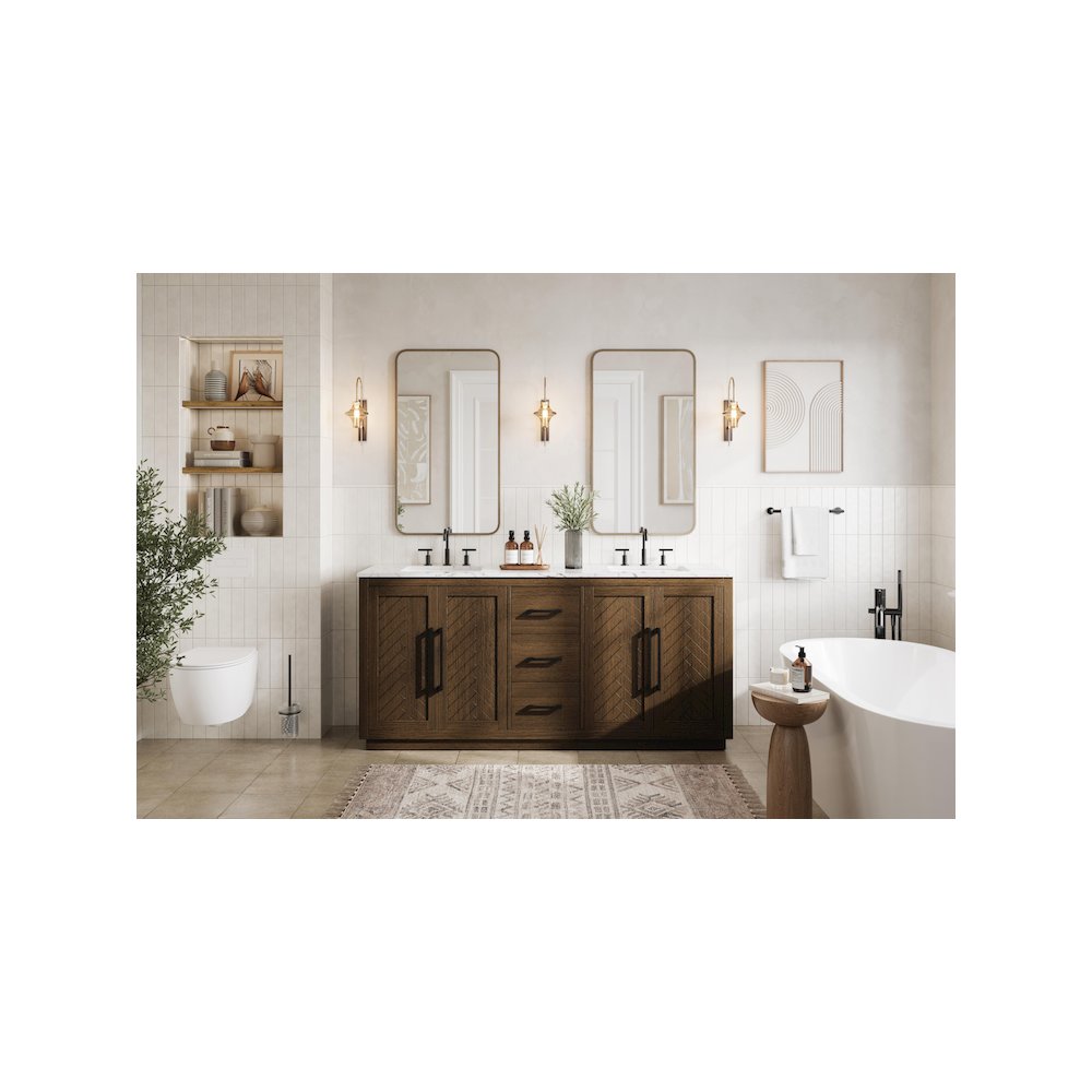 72 inch Double Bathroom Vanity in Hazel Oak