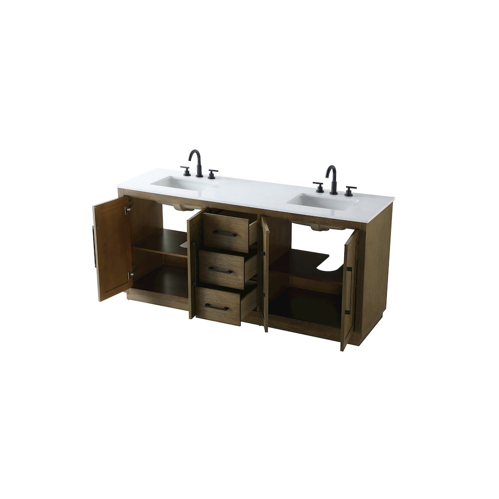 72 inch Double Bathroom Vanity in Hazel Oak