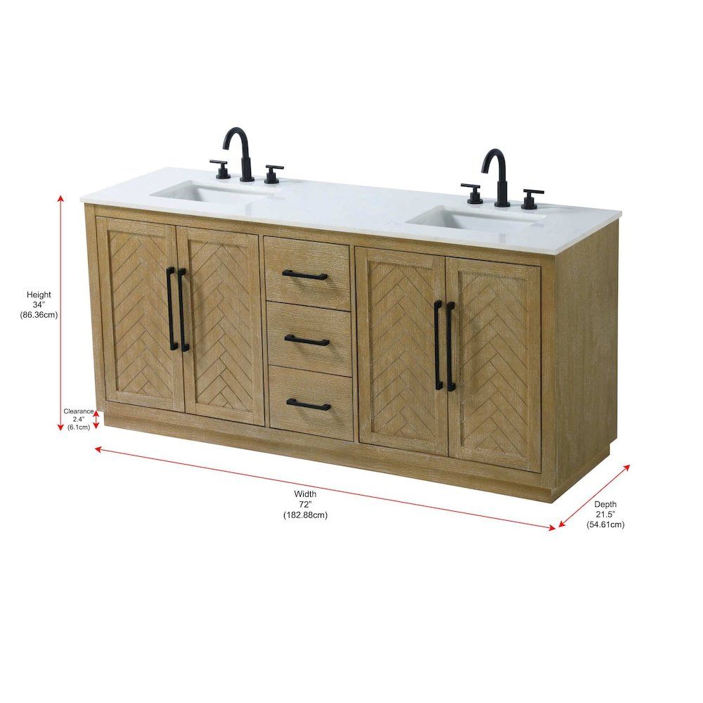 72 inch Double Bathroom Vanity in Linen Oak