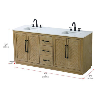 72 inch Double Bathroom Vanity in Linen Oak