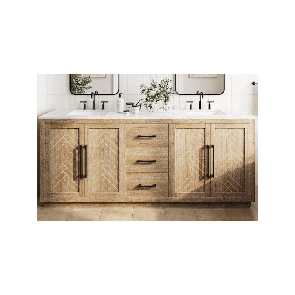 84 inch Double Bathroom Vanity in Linen Oak