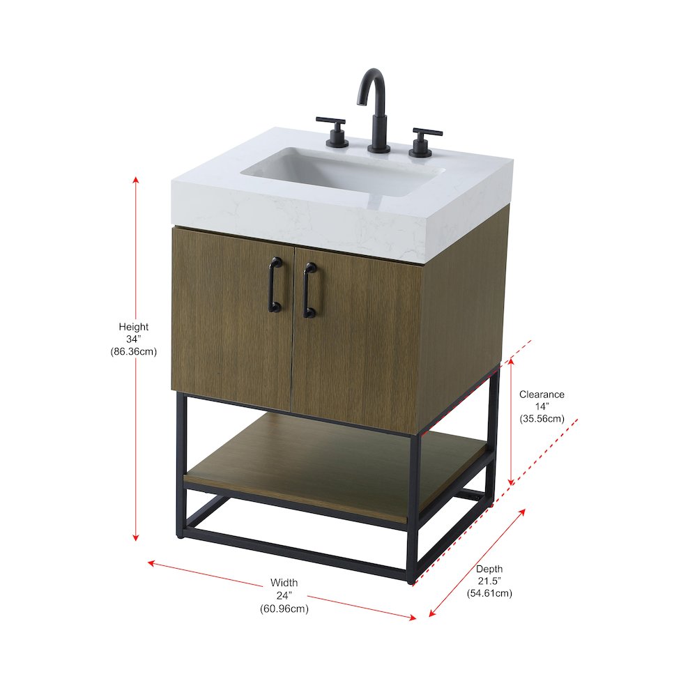 24 inch Single Bathroom Vanity in Chestnut Brown
